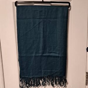 Pashmina Blue Scarf with Fringe Accents